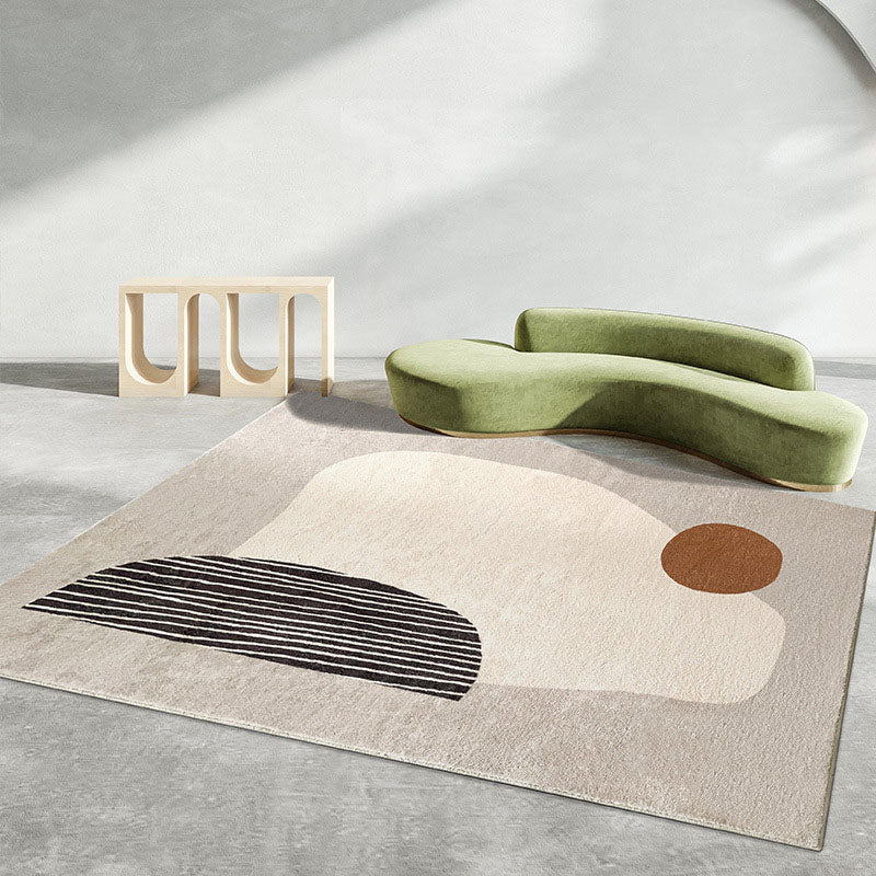 Beige Modern Carpet Polyester Color Block Carpet Non-Slip Backing Carpet for Living Room