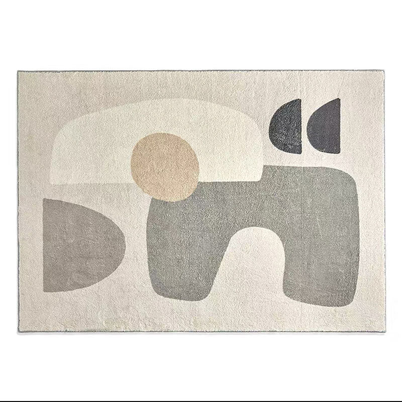 Beige Modern Carpet Polyester Color Block Carpet Non-Slip Backing Carpet for Living Room