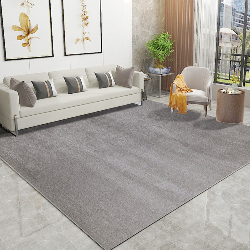 Grey Living Room Area Carpet Solid Color Polyester Area Rug Stain Resistant Easy Care Rug