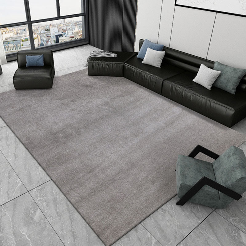 Grey Living Room Area Carpet Solid Color Polyester Area Rug Stain Resistant Easy Care Rug