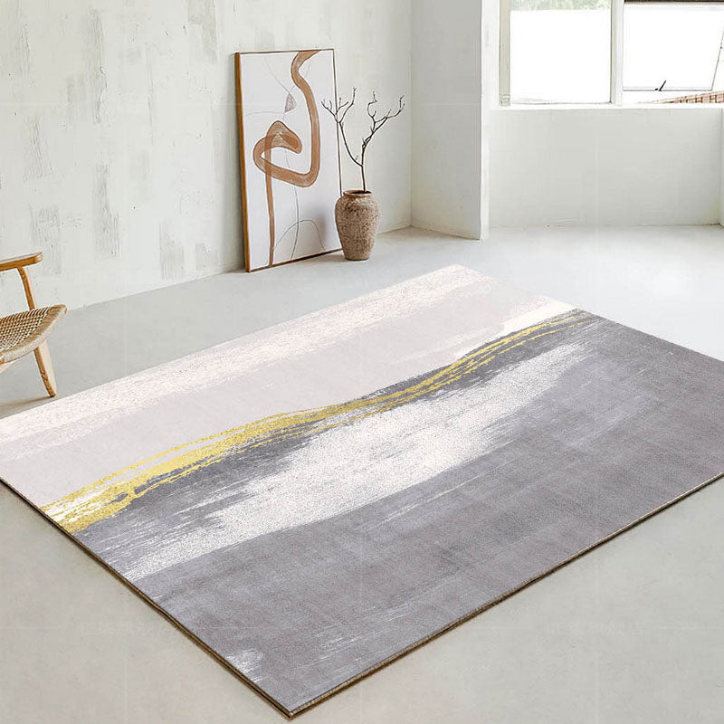 Gray Tone Carpet Modern Contrast Panel Area Rug Polyester Stain Resistant Indoor Rug for Living Room