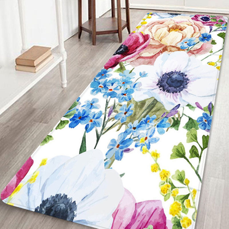 Fancy Modern Rug Floral Pattern Polyester Area Rug Non-Slip Backing Rug for Bedroom