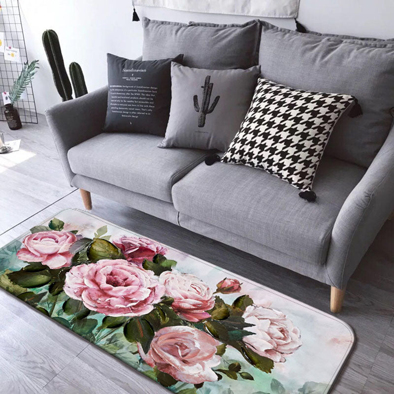 Fancy Modern Rug Floral Pattern Polyester Area Rug Non-Slip Backing Rug for Bedroom