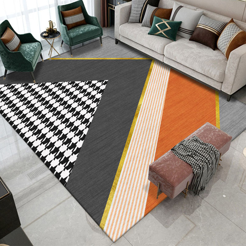 Orange Modern Carpet Polyester Striped Carpet Non-Slip Backing Carpet for Living Room