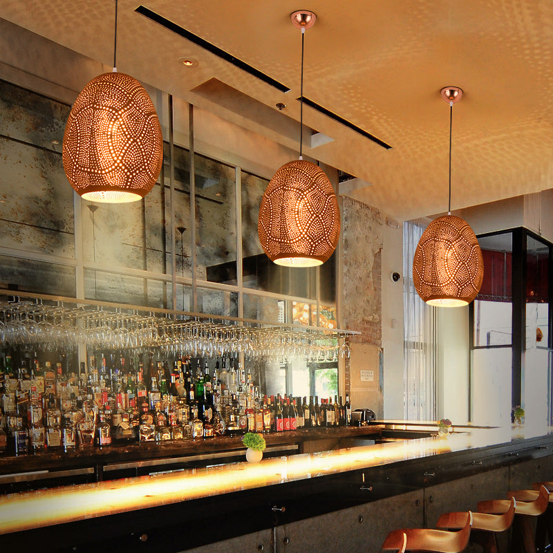 Urn Pendant Lamp Decorative 1 Head Metal Ceiling Hanging Light in Rose Gold, 8"/12" Wide