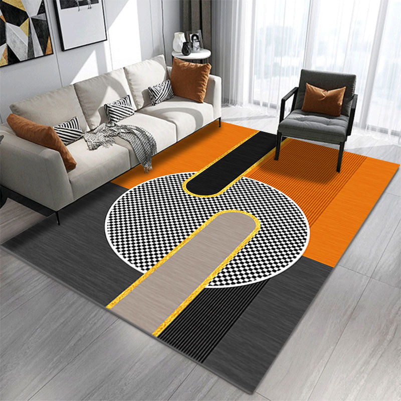 Blue Modern Rug Polyester Striped Area Rug Non-Slip Backing Rug for Living Room