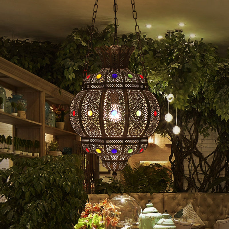 1 tête pendentielle sculptée Lumière antique en bronze Métal d'éclairage en suspension pour le restaurant