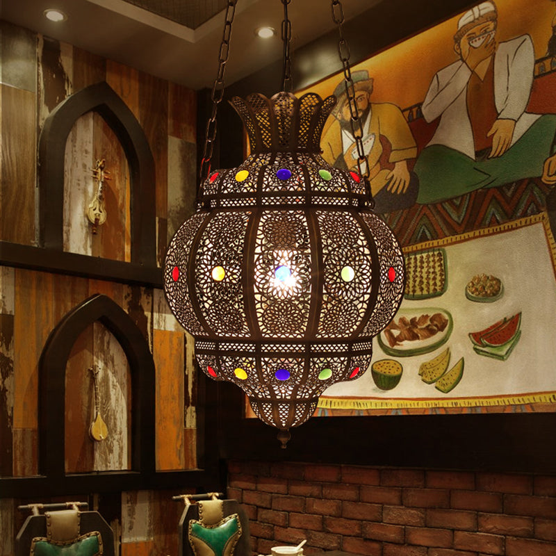 1 tête pendentielle sculptée Lumière antique en bronze Métal d'éclairage en suspension pour le restaurant