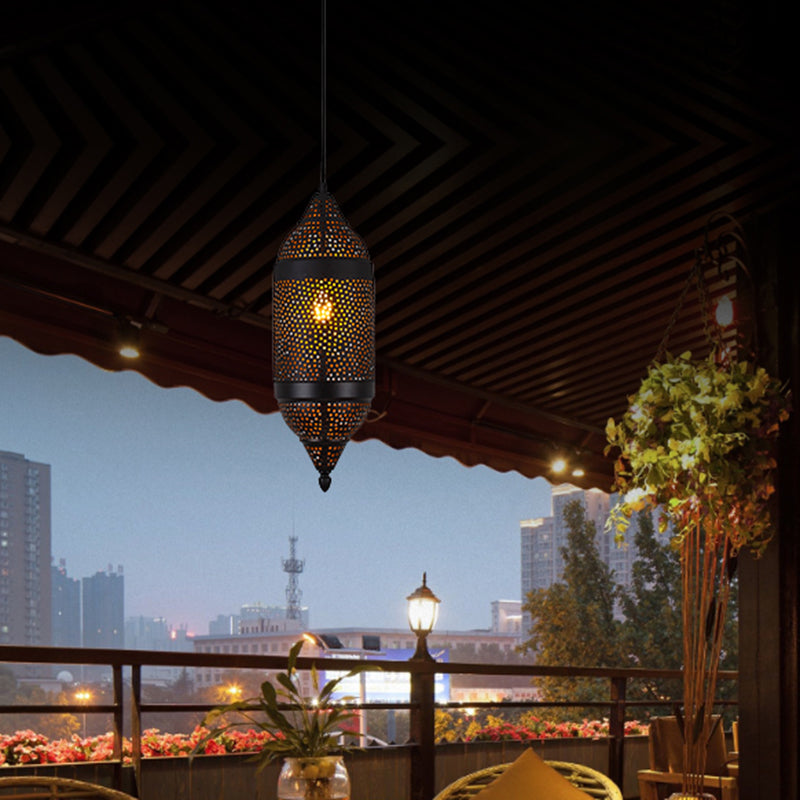 Metal Black Pendant Lighting Cylindrical 1 Bulb Traditionary Ceiling Suspension Lamp