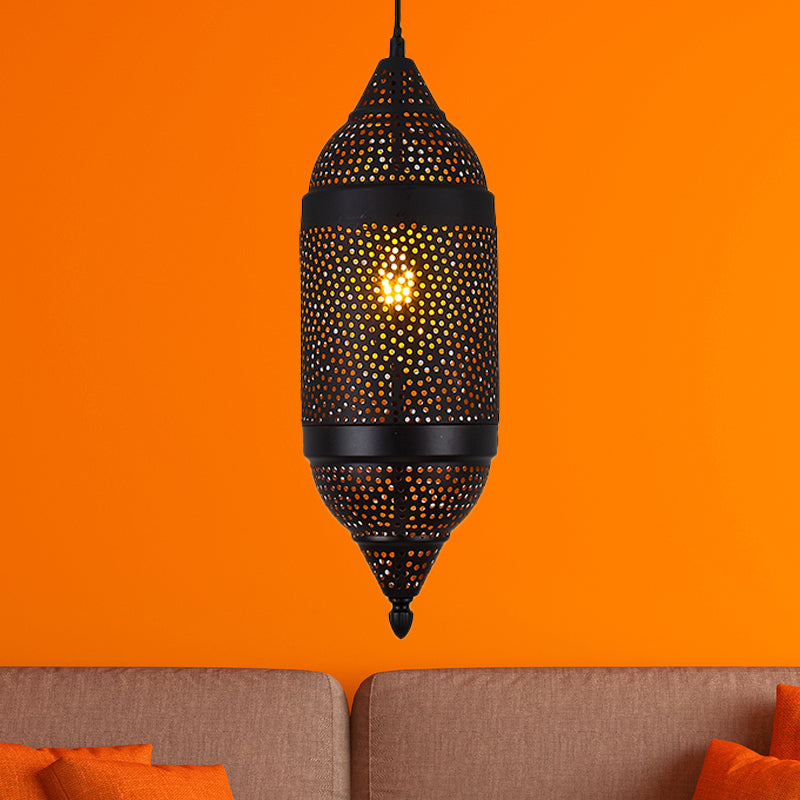 Metal Black Pendant Lighting Cylindrical 1 Bulb Traditionary Ceiling Suspension Lamp