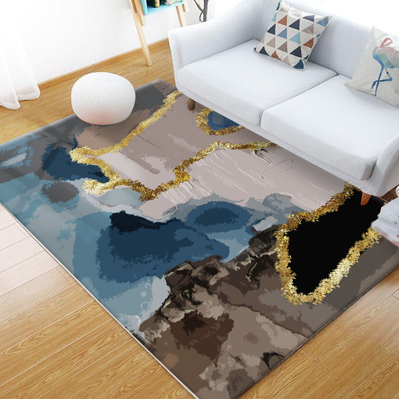 Modern Living Room Area Carpet Color Block Polyester Area Rug Non-Slip Rug