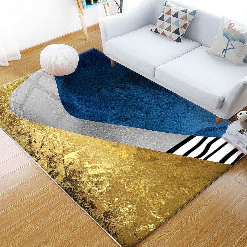 Modern Living Room Area Carpet Color Block Polyester Area Rug Non-Slip Rug