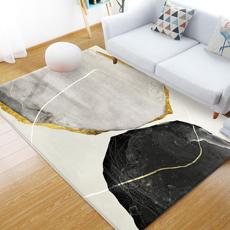 Modern Living Room Area Carpet Color Block Polyester Area Rug Non-Slip Rug
