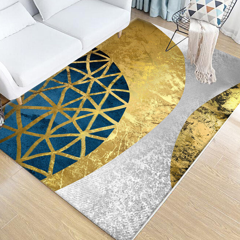 Tapis moderne à blocs de couleurs, en Polyester bleu, antidérapant, facile d'entretien, pour la décoration de la maison