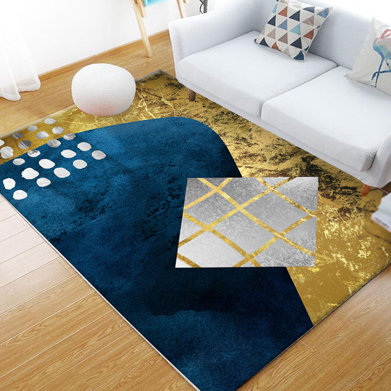 Modern Color Block Area Carpet Blue Polyester Area Rug Anti-Slip Easy Care Rug for Home Decor