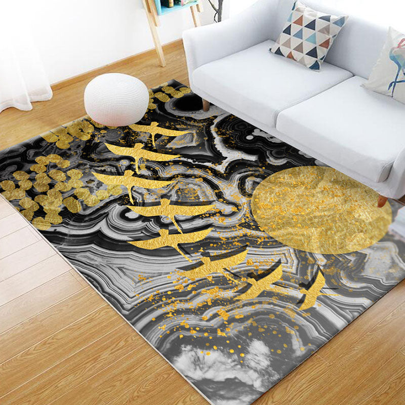 Modern Color Block Area Carpet Blue Polyester Area Rug Anti-Slip Easy Care Rug for Home Decor