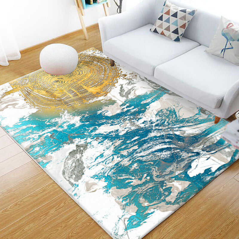 Green Abstract Pattern Area Rug Modern Polyester Area Carpet Stain Resistant Rug for Living Room