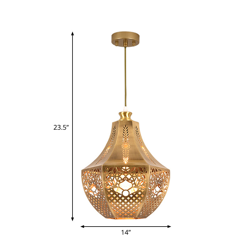 Laser Cut Ceiling Light Decorative Metal 1 Bulb Suspended Lighting Fixture in Brass