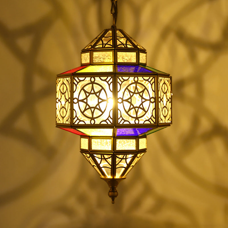 Brass Octagon Hanging Lamp Antique Metal 1 Bulb Ceiling Pendant Light with Adjustable Chain