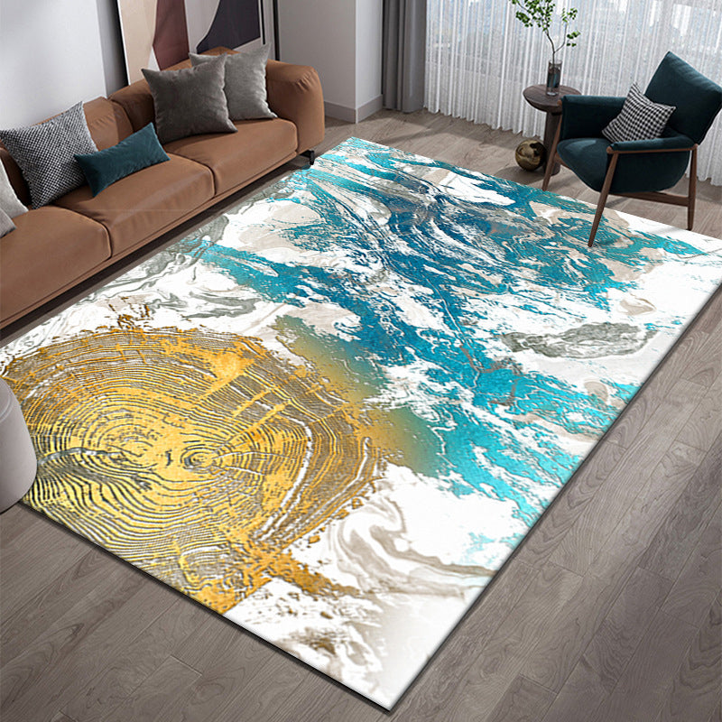 Gold Modern Rug Polyester Bight Rug Non-Slip Backing Indoor Rug for Home Decor