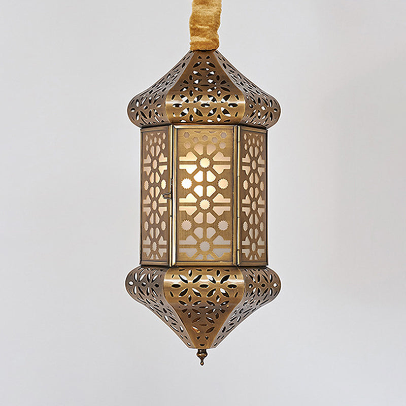Art Deco Hexagonal Pendant Light Metal 1 Head Suspended Lighting Fixture in Brass