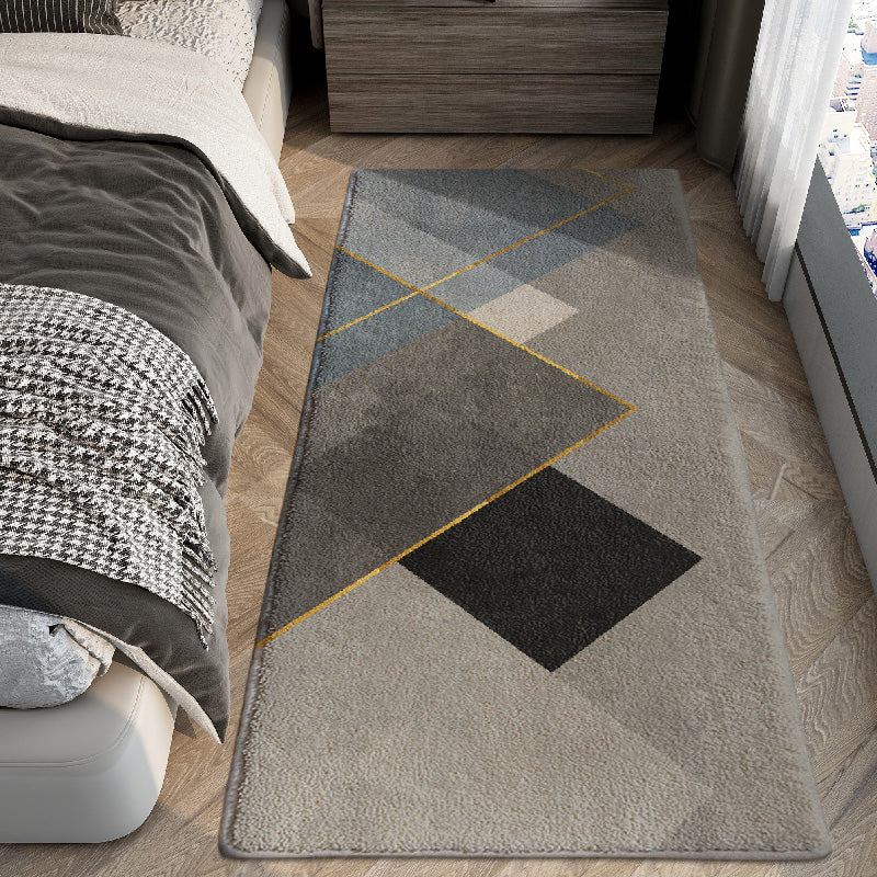Grey Modern Area Rug Polyester Geometric Pattern Area Carpet Stain Resistant Rug for Bedroom