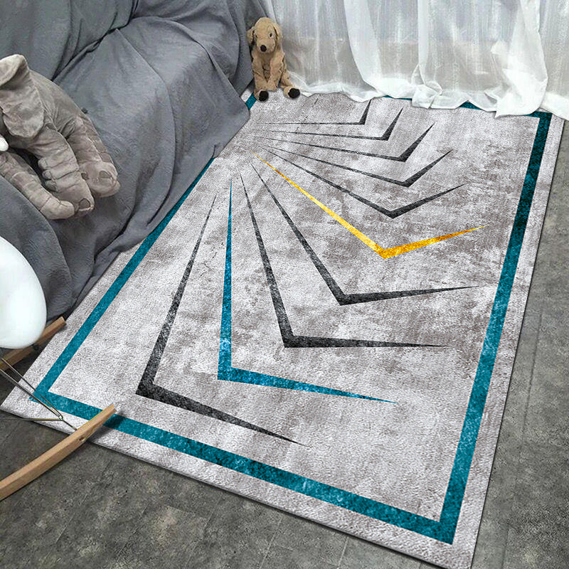 Modern Geometric Print Area Carpet Grey Polyester Area Rug Non-Slip Backing Rug for Bedroom