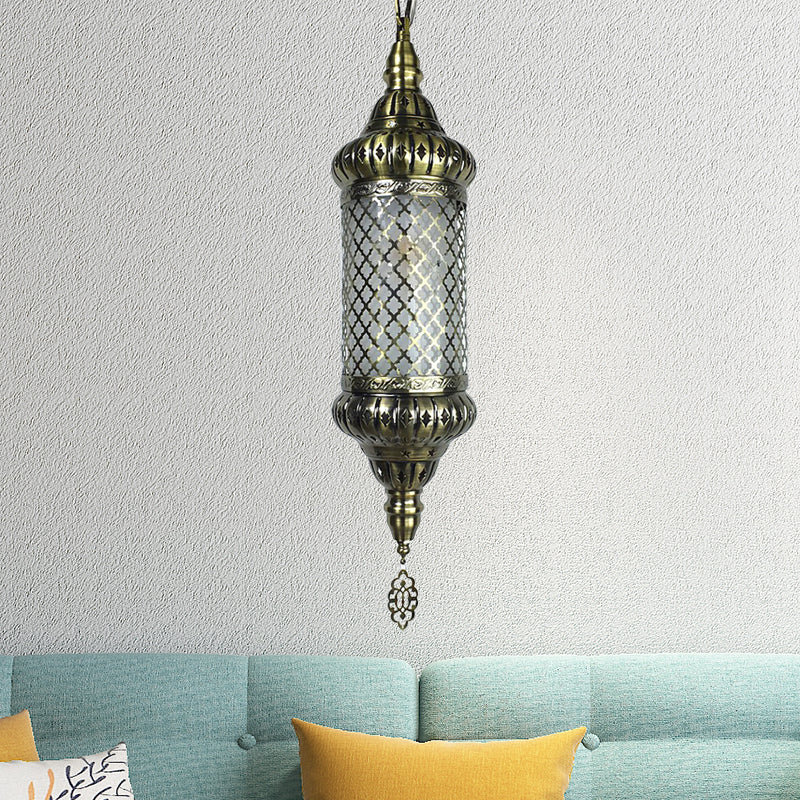 Metal Cylinder Pendant Lighting Decorative 1 Bulb Ceiling Suspension Lamp in Bronze