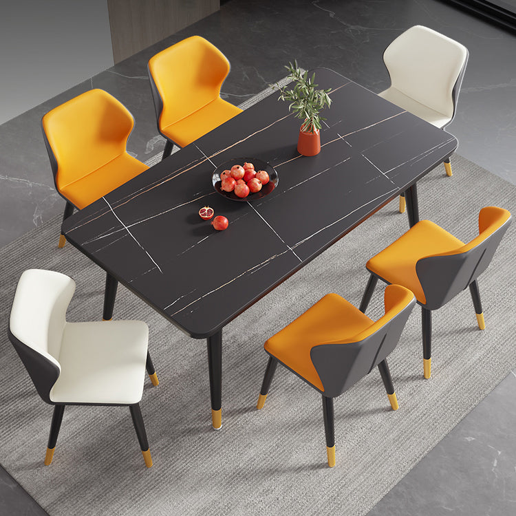 Modern Style Sintered Stone Dining Table 4 Legs Carbon Steel Base Rectangle Table for Home