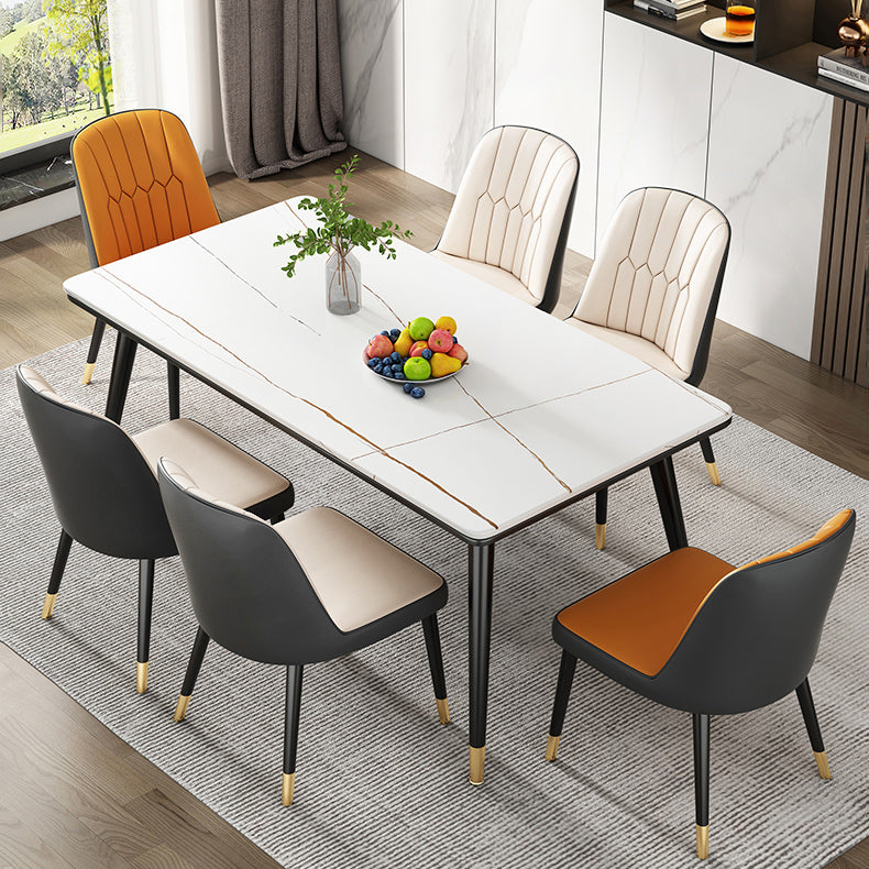 Modern Style Sintered Stone Dining Table 4 Legs Carbon Steel Base Rectangle Table for Home