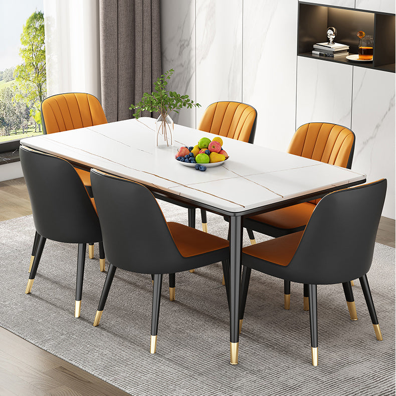 Modern Style Sintered Stone Dining Table 4 Legs Carbon Steel Base Rectangle Table for Home