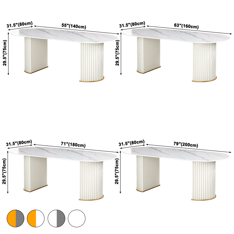 Glam Sintered Stone Top Kitchen Dining Table Oval Standard Dining Table with Double Pedestal Bases