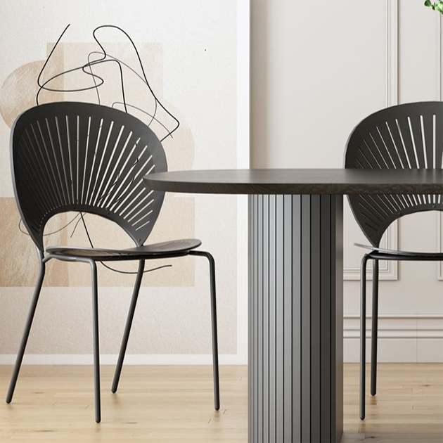 Minimalist Black Kitchen Dining Table Solid Wood Oval Shape Dining Table with Double Pedestal Bases