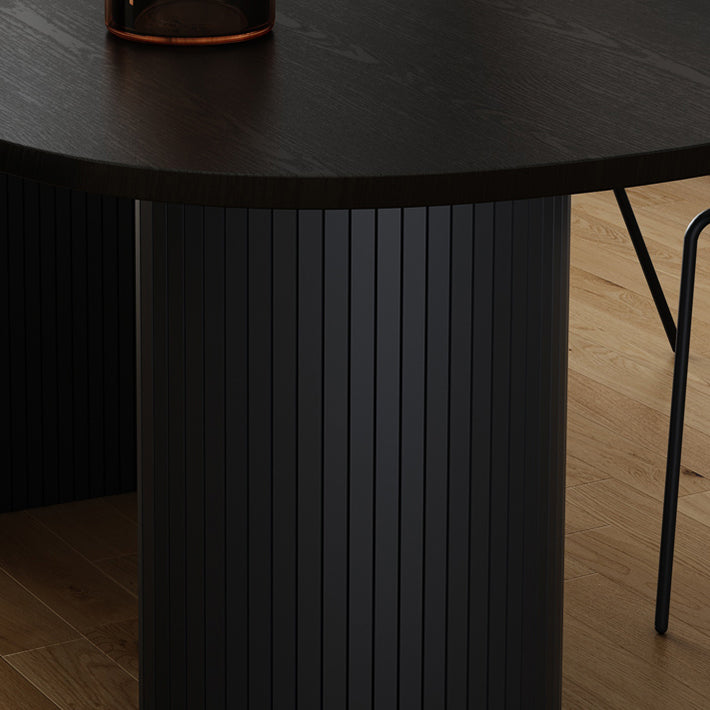 Minimalist Black Kitchen Dining Table Solid Wood Oval Shape Dining Table with Double Pedestal Bases