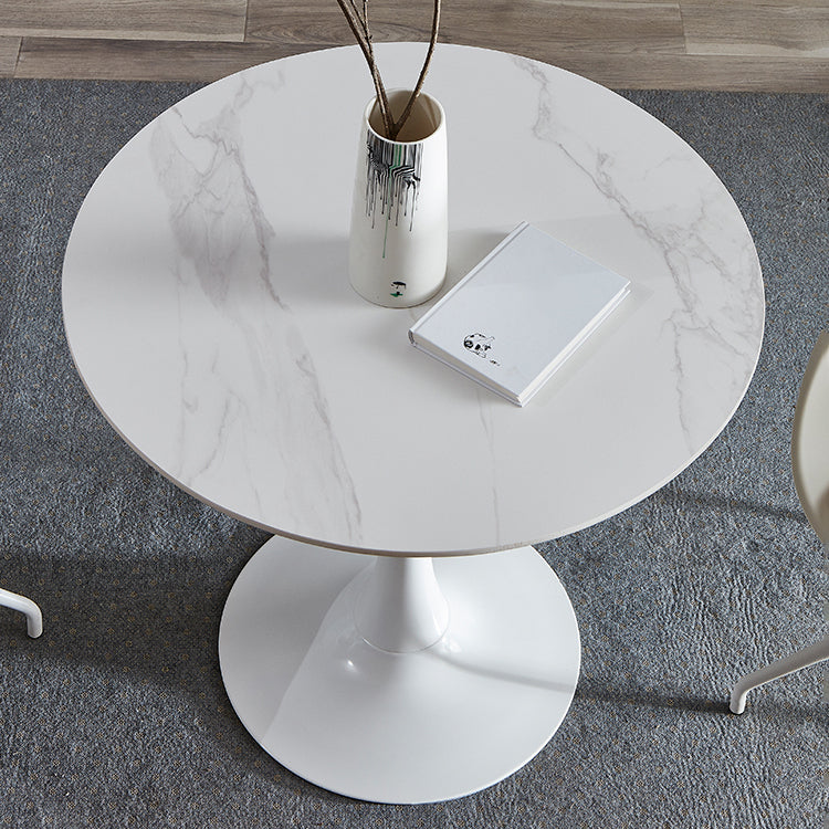 Round Sintered Stone White Dining Table Minimalist Tulip Base Table for Dining Room