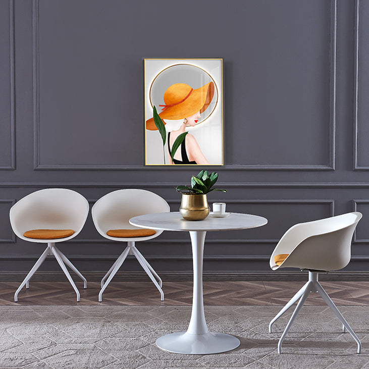 Round Sintered Stone White Dining Table Minimalist Tulip Base Table for Dining Room