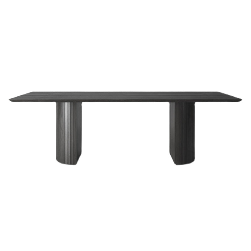 Mesa de comedor rectangular de madera maciza, mesa de madera de cocina moderna y contemporánea con pedestal doble
