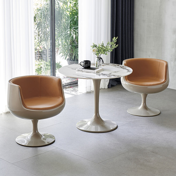 Round Shape White Dining Table Sintered Stone Table Modern with Tulip Base