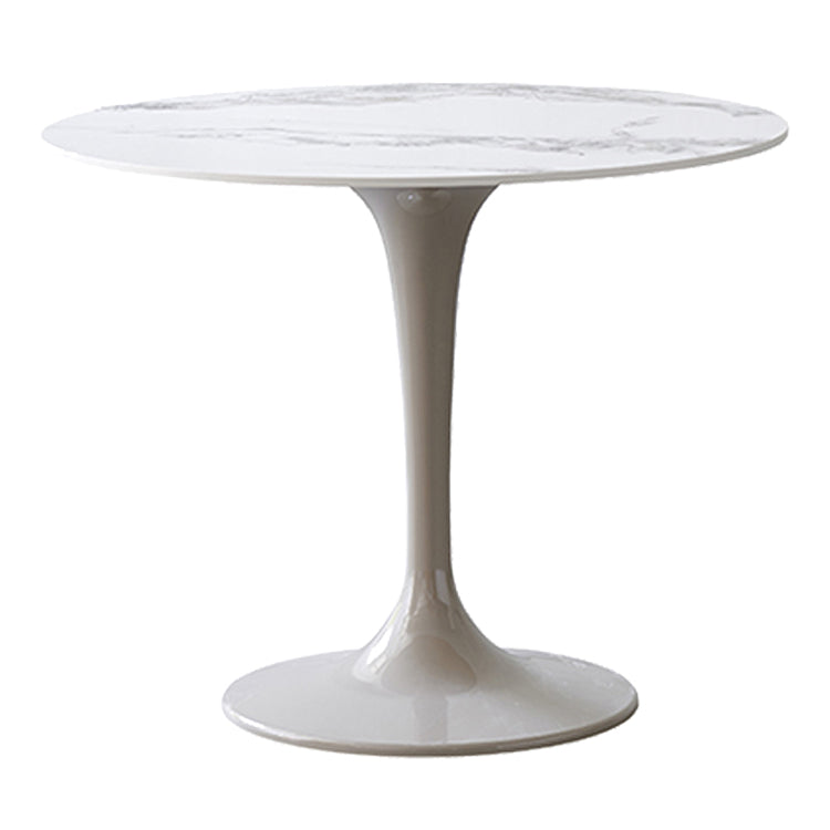 Round Shape White Dining Table Sintered Stone Table Modern with Tulip Base