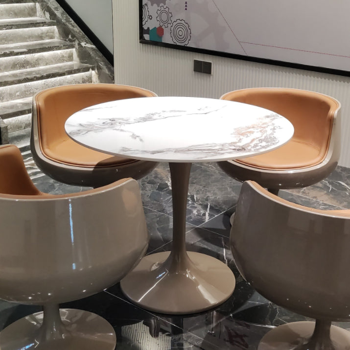 Round Shape White Dining Table Sintered Stone Table Modern with Tulip Base