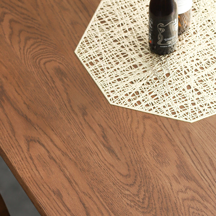 Table à manger industrielle carrée, Table fixe couleur bois avec bois massif de chêne