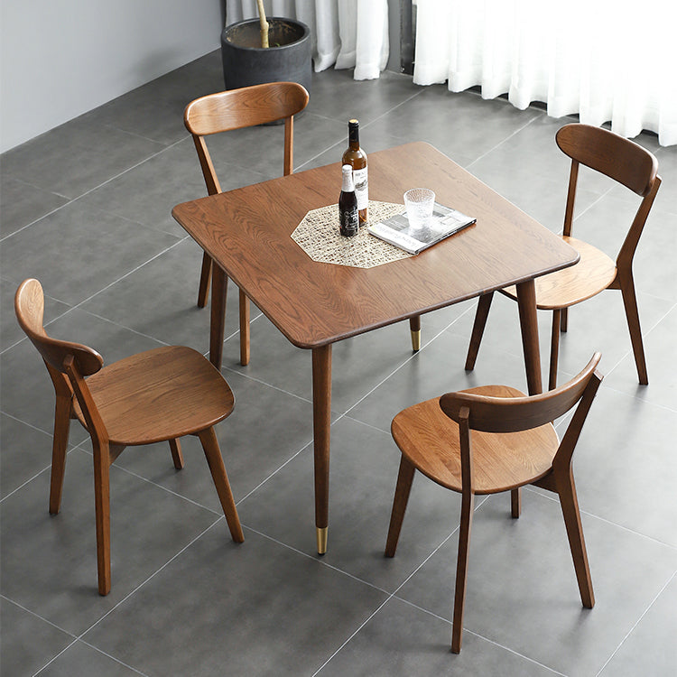 Table à manger industrielle carrée, Table fixe couleur bois avec bois massif de chêne