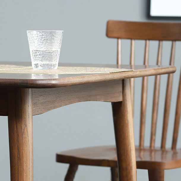 Table à manger industrielle carrée, Table fixe couleur bois avec bois massif de chêne