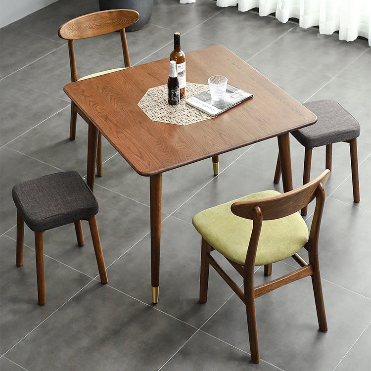 Table à manger industrielle carrée, Table fixe couleur bois avec bois massif de chêne