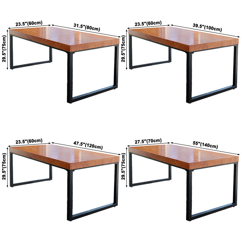 Industrial Rectangle Dining Table Pine Solid Wood Table with Black Double Pedestal