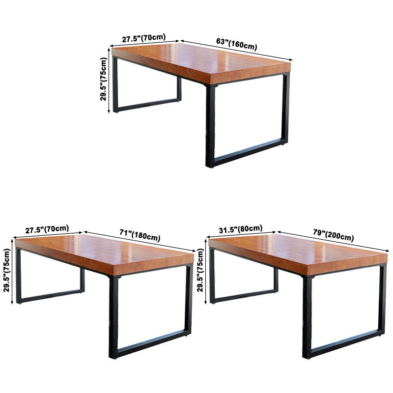 Industrial Rectangle Dining Table Pine Solid Wood Table with Black Double Pedestal