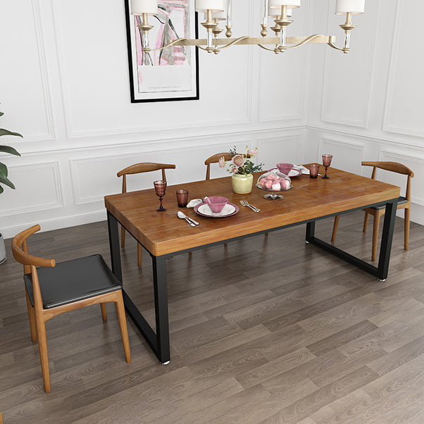 Industrial Rectangle Dining Table Pine Solid Wood Table with Black Double Pedestal