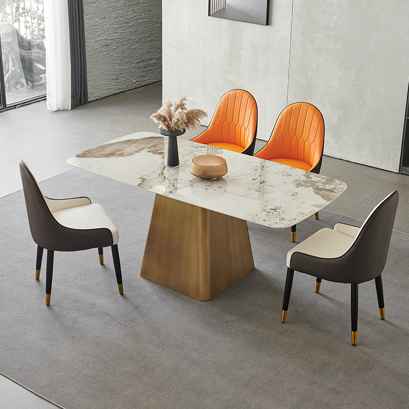 Metal Traditional Luxury Rectangle Indoor Table Sintered Stone Table with Pedestal