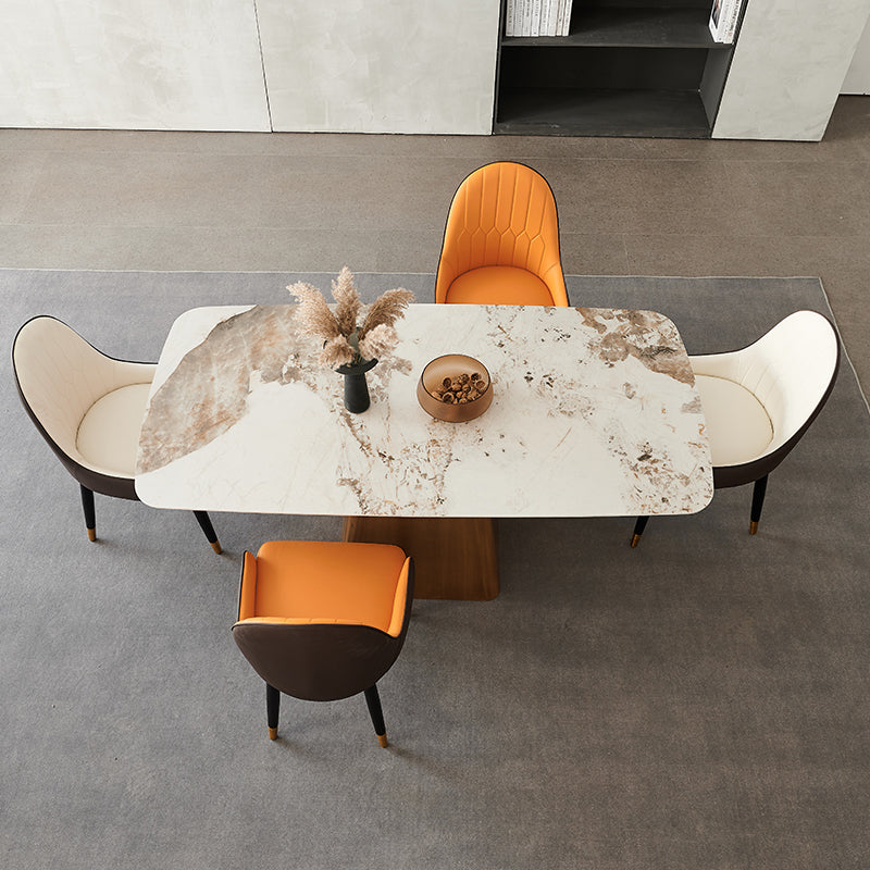 Metal Traditional Luxury Rectangle Indoor Table Sintered Stone Table with Pedestal