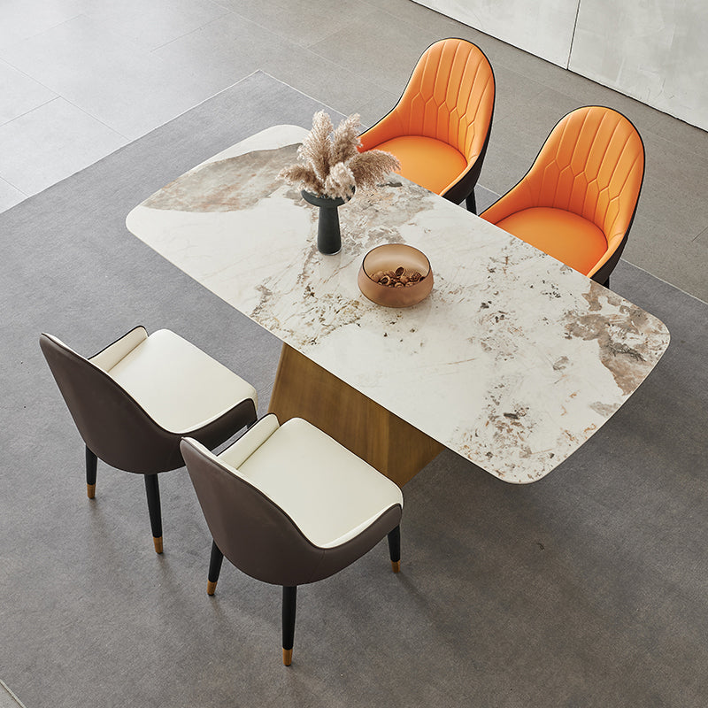 Metal Traditional Luxury Rectangle Indoor Table Sintered Stone Table with Pedestal